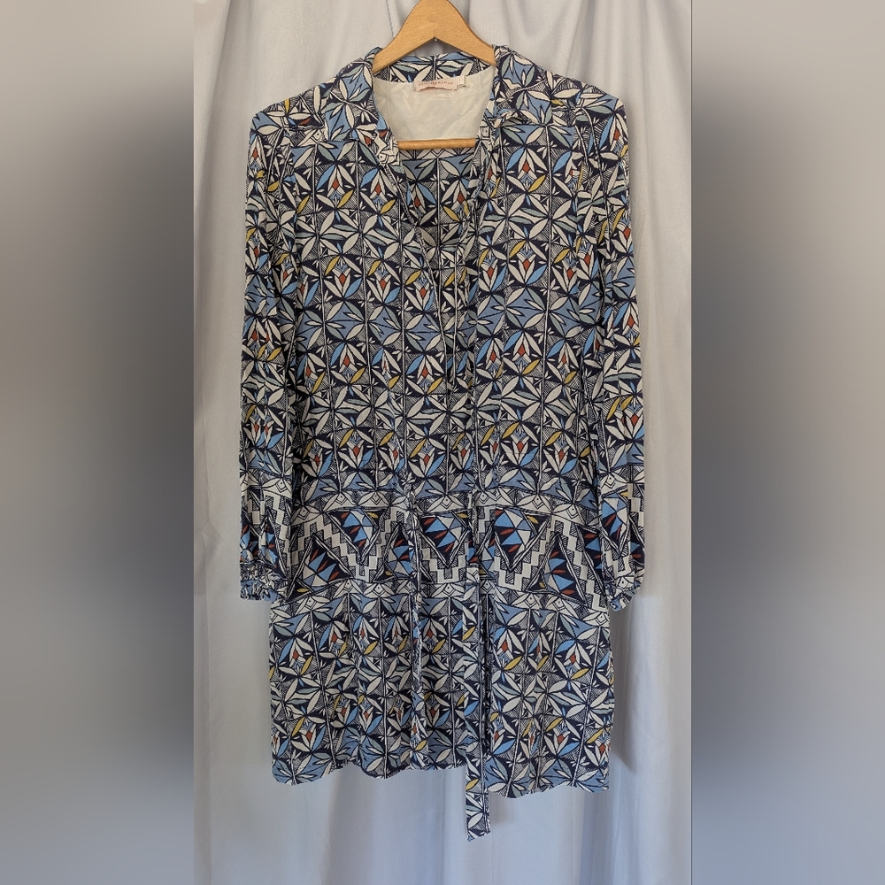 Tory Burch Riviera Blue Silk Drawstring Tunic